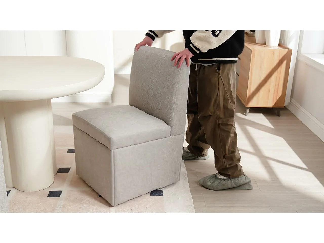 Fauteuil pivotant — Lot de 2 chaises - tissu en lin beige — design carré — polyvalent et pratique