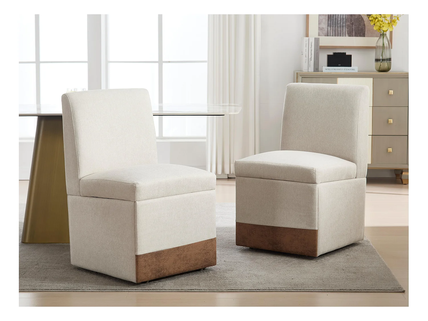 Draaifauteuil - Set van 2 stoelen - linnen stof - vierkant design - veelzijdig en praktisch