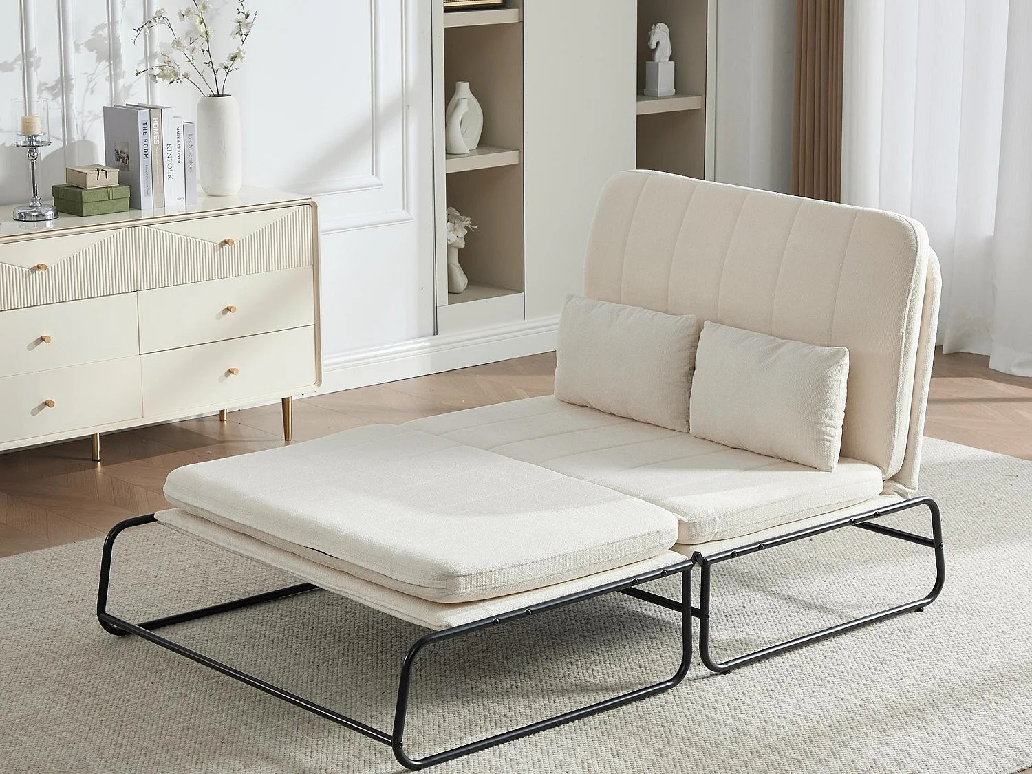 Canapé Cama Individual XXXL Estilo Industrial, Sillón Cama con Almacenamiento Lateral, Confort Ergonómico