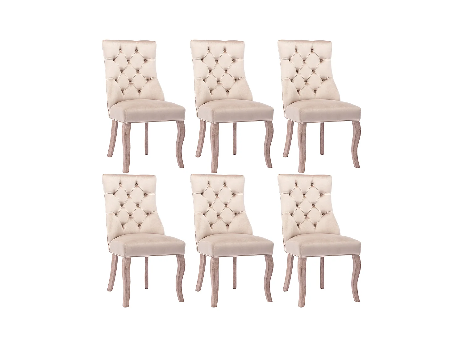 Chaise salle à manger velluto beige dossier haut capitonné pieds bois massif 97x51x47 cm loot de 6
