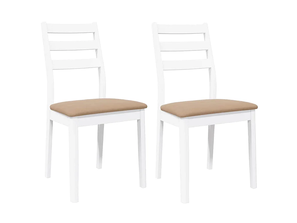 Sedie da Pranzo con Cuscini 2 pz Bianco Legno Massello di Hevea