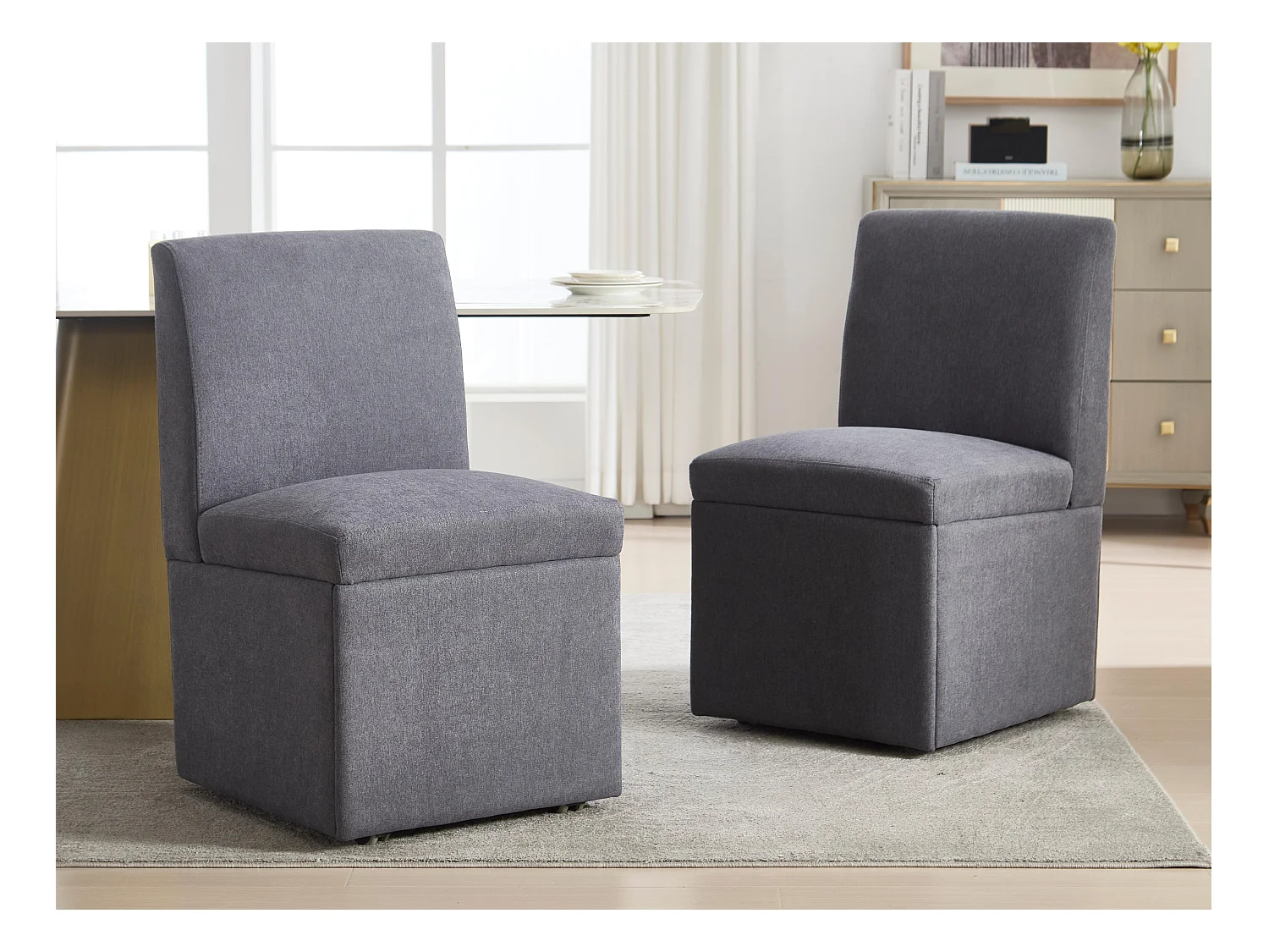 Draaifauteuil - Set van 2 stoelen - linnen stof - vierkant design - veelzijdig en praktisch