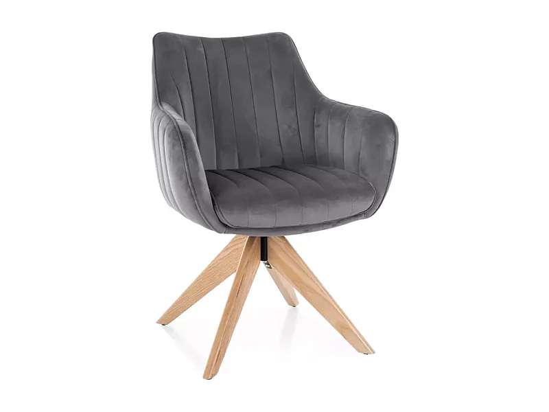 Chaise pivotante en tissu velours gris confortable et structure bois SWOP