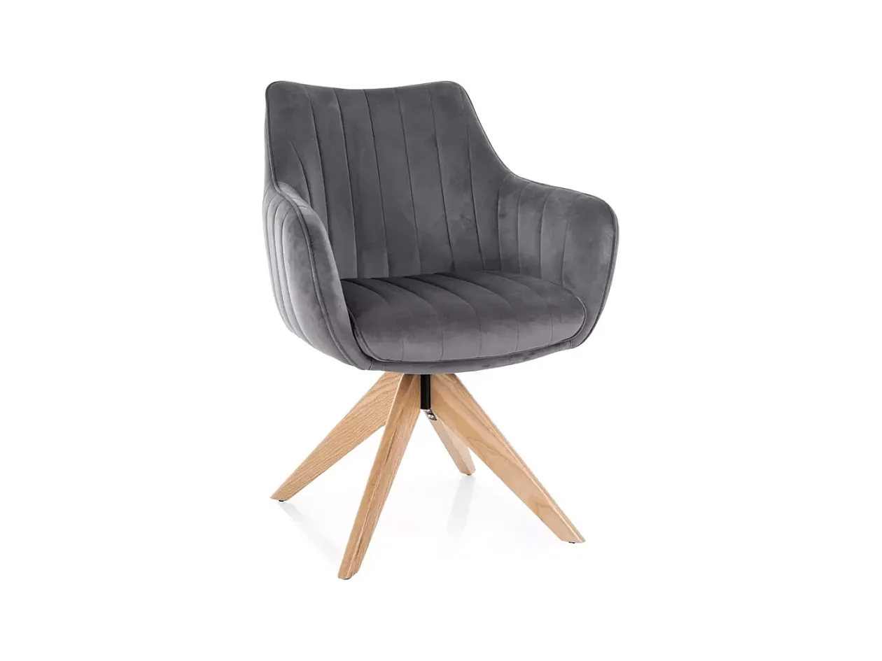 Chaise pivotante en tissu velours gris confortable et structure bois SWOP