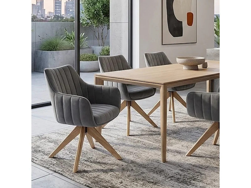 Chaise pivotante en tissu velours gris confortable et structure bois SWOP