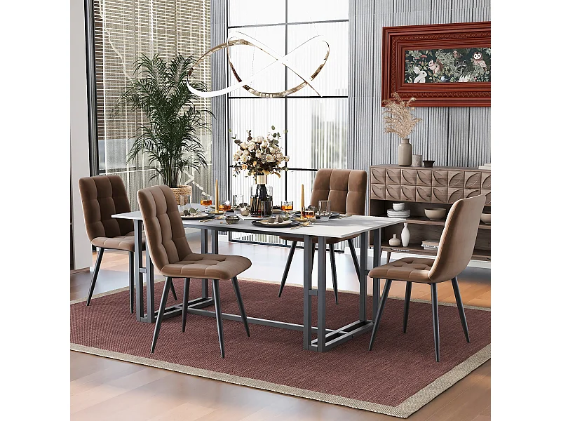 Chaise de salle à manger velluto metallo design ergonomica comoda marrone lotto di 4