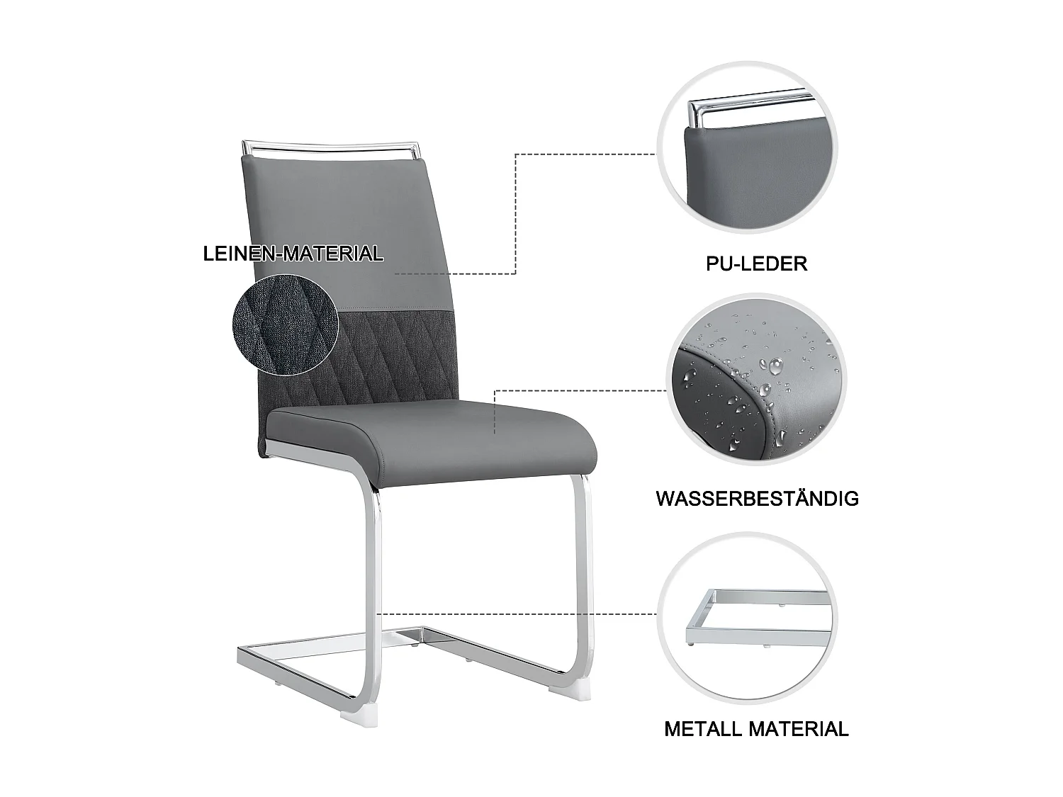 Chaise moderna dossier haut PU pelle e lino siège comoda per salle à manger cucina grigio lotto di 4