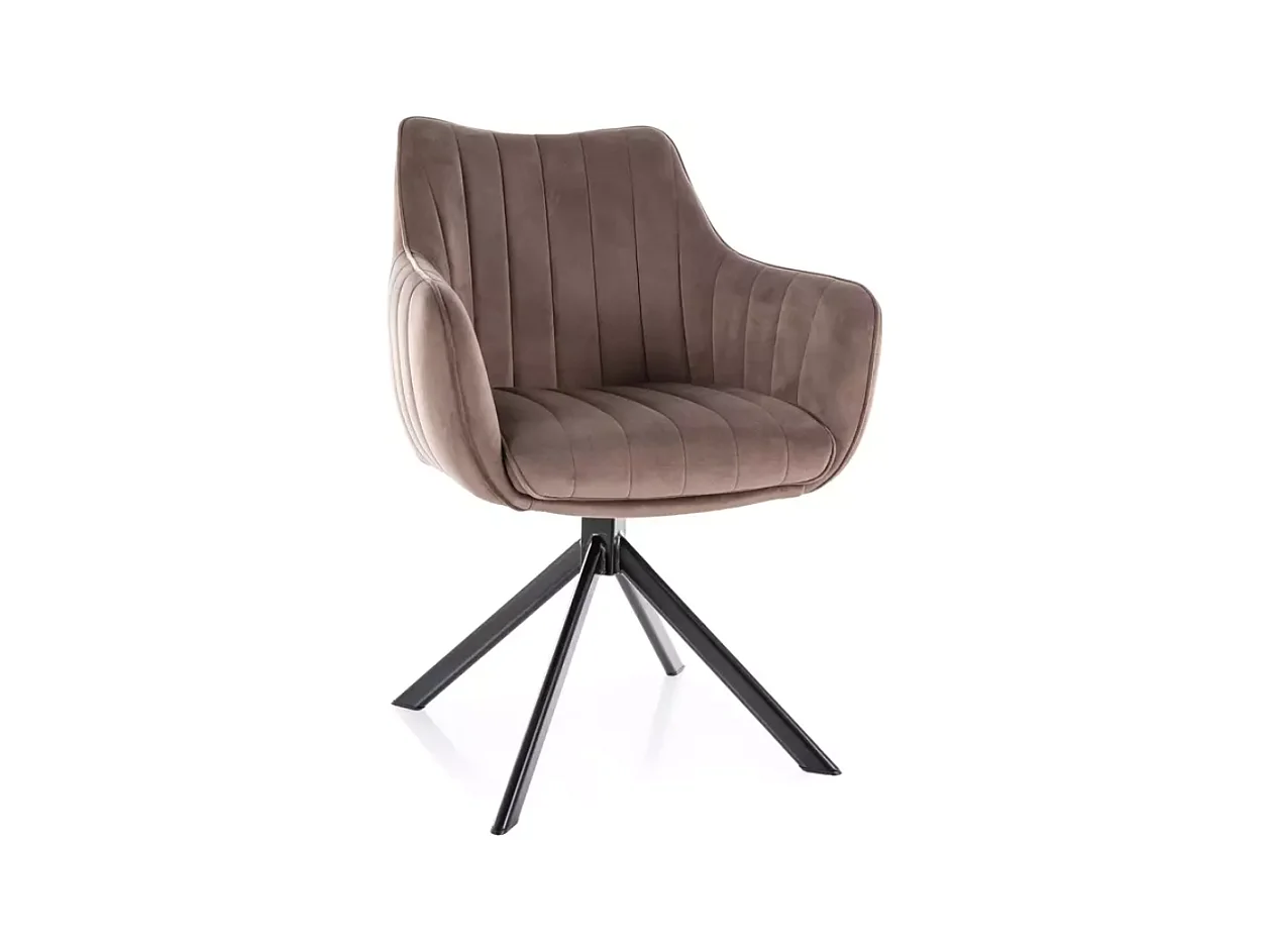 Chaise pivotante en tissu velours cappuccino et structure métal noir mat SWOP