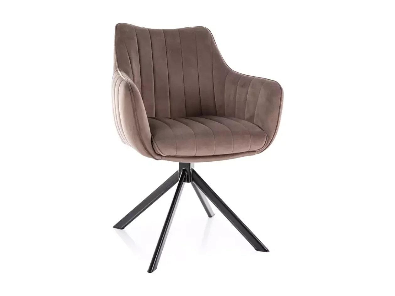 Chaise pivotante en tissu velours cappuccino et structure métal noir mat SWOP