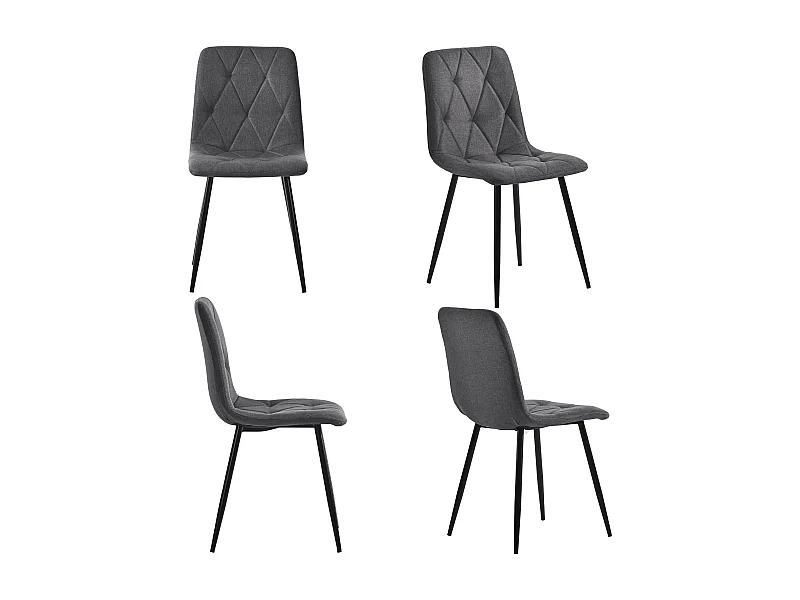 Conjunto de 4 sillas de comedor de diseño en tejido de lino gris oscuro con cómodo respaldo de metal 45x40x86 cm