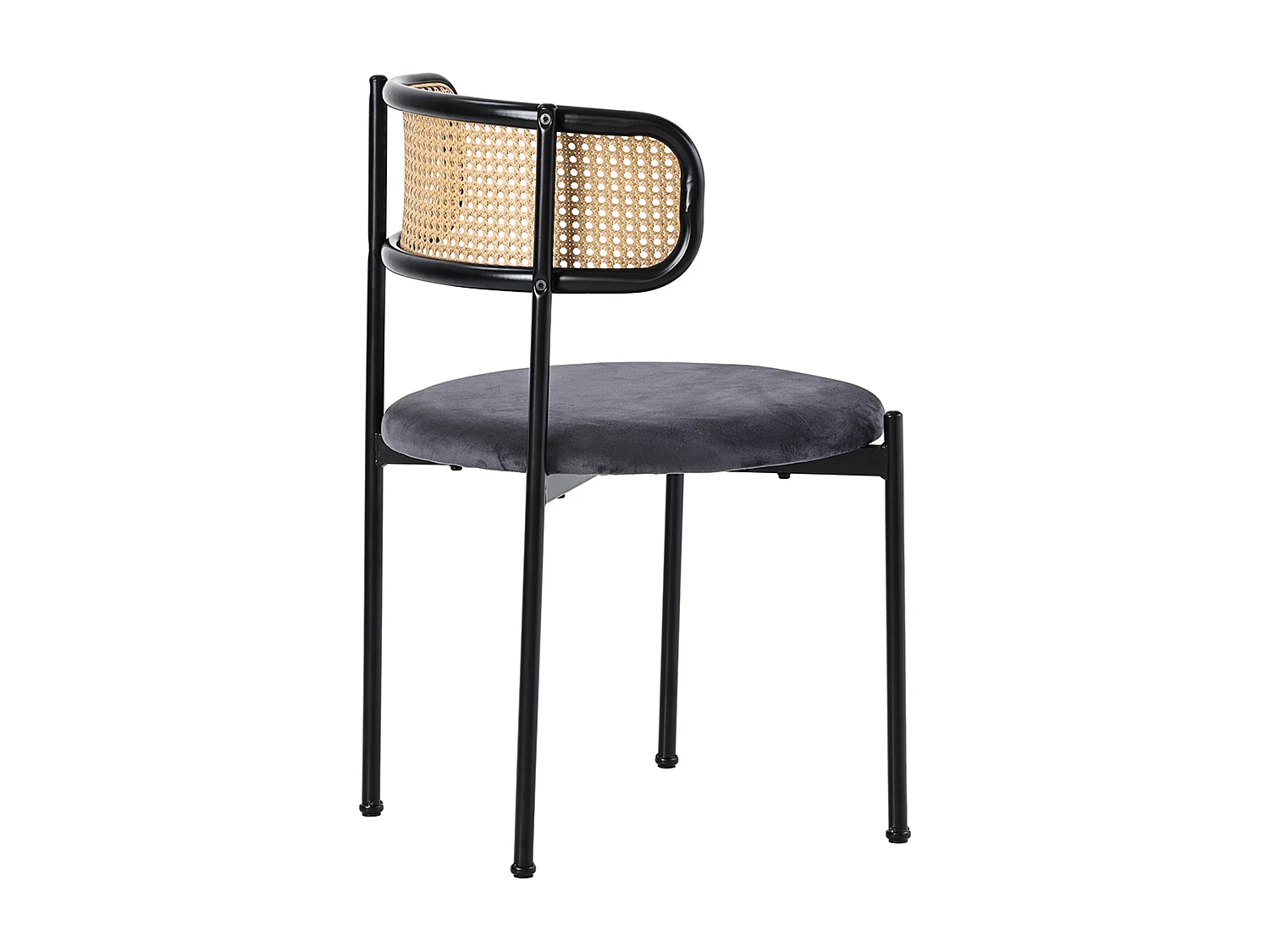 Chaise salle à manger velluto grigio dossier rotin pieds metal chaise salon chambre moderne