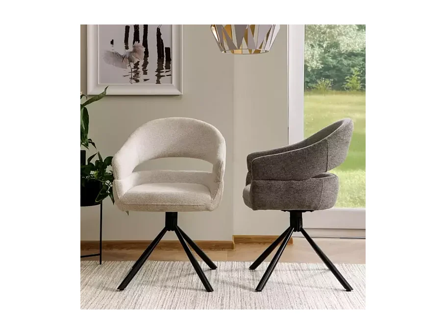 Chaise tissu doux avec accoudoirs design pivotante à 180° gris LAVIN