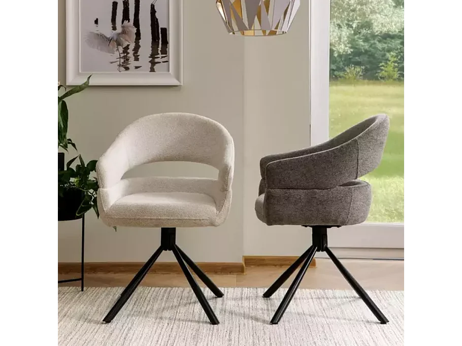 Chaise tissu doux avec accoudoirs design pivotante à 180° gris LAVIN