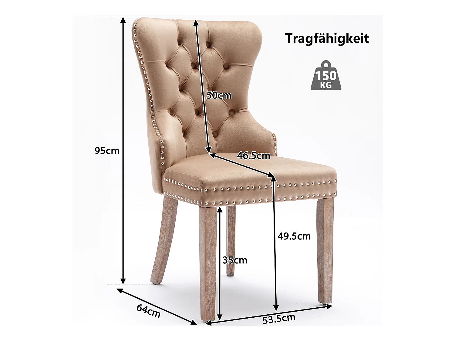 Chaise salle à manger velours avec pieds bois massif repose-pieds arredamento regolabile clous brun café lot de 2