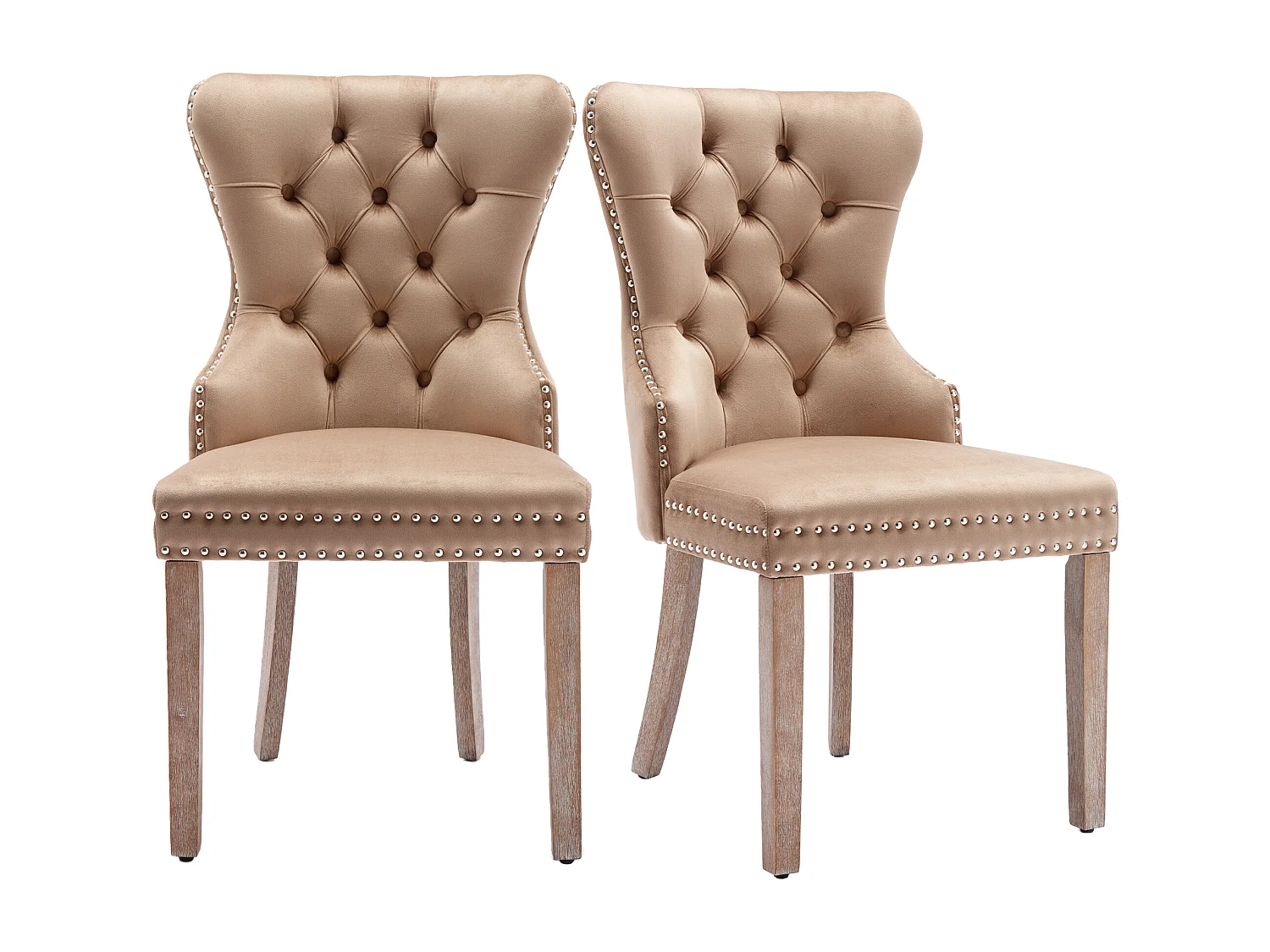 Chaise salle à manger velours avec pieds bois massif repose-pieds arredamento regolabile clous brun café lot de 2