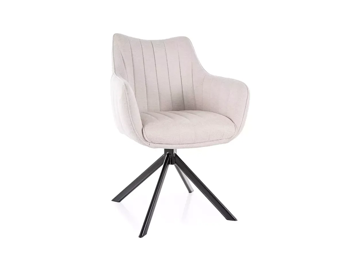 Chaise pivotante en tissu velours beige et structure métal noir mat SWOP