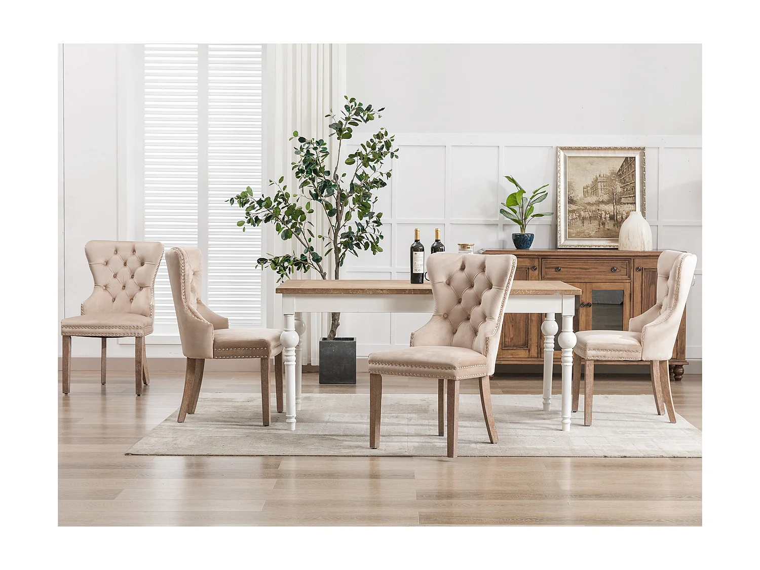 Chaise salle à manger velluto pieds bois massif réglables design rétro beige pour kitchen salon lotto di 4