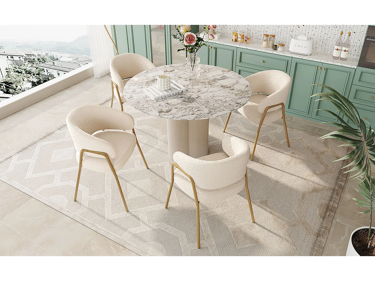 Chaise salle à manger velluto bianco pieds dorés design moderno confortevole 49x48x78 cm lotto di 4