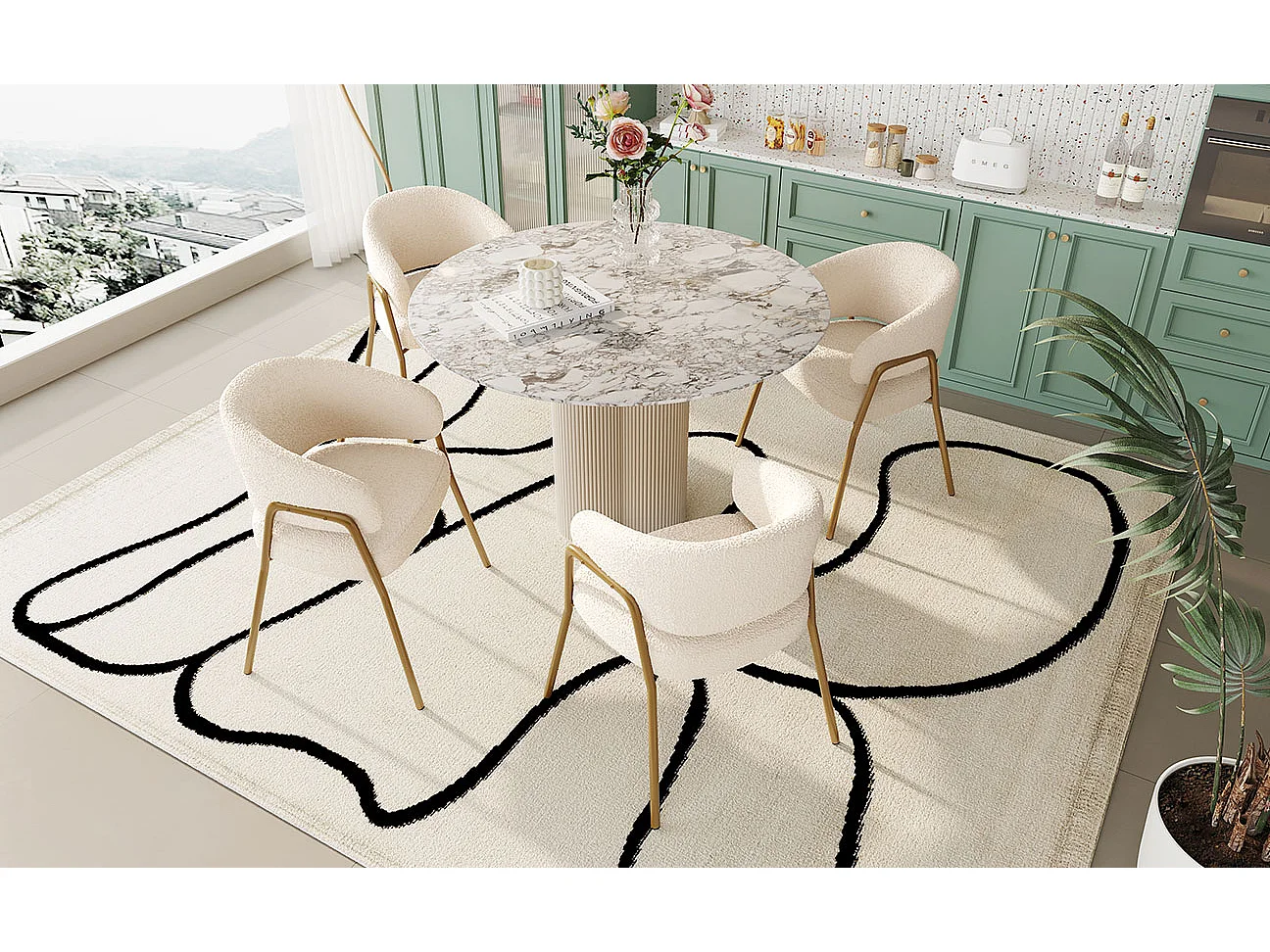 Chaise salle à manger velluto bianco pieds dorés design moderno confortevole 49x48x78 cm lotto di 4