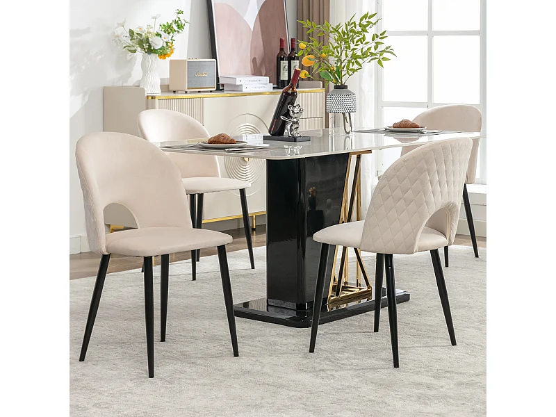 Sedia a sdraio in velluto beige con divano e piedi regolabili design diamante per cucina e salone lotto di 4