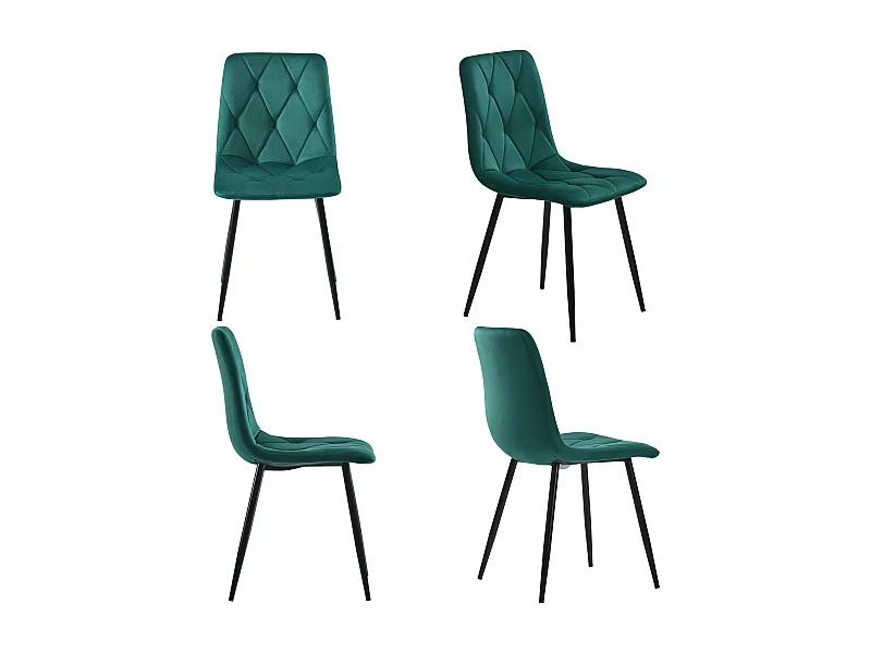 Chaise salle à manger velluto twill verde foncé dossier metallo design moderno pieds metallo 45x40x86 cm