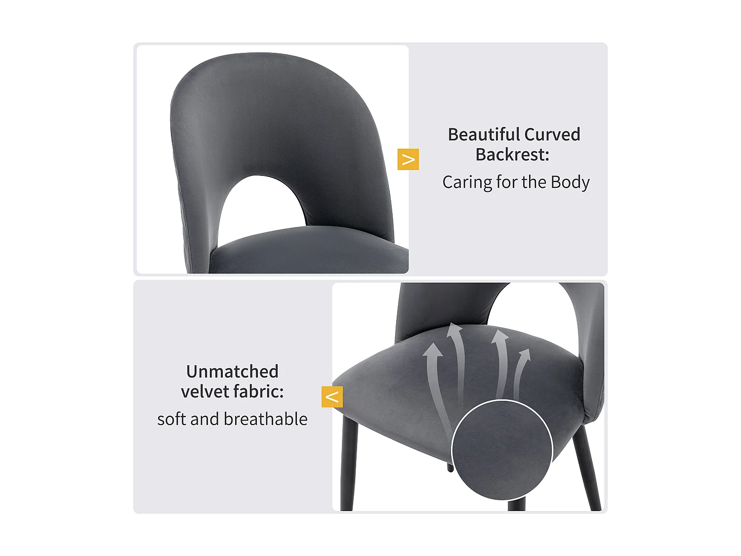 Chaise salle à manger velluto grigio dossier con motivo diamante pieds réglables metallo design moderno 47x44x84 cm lotto di 6