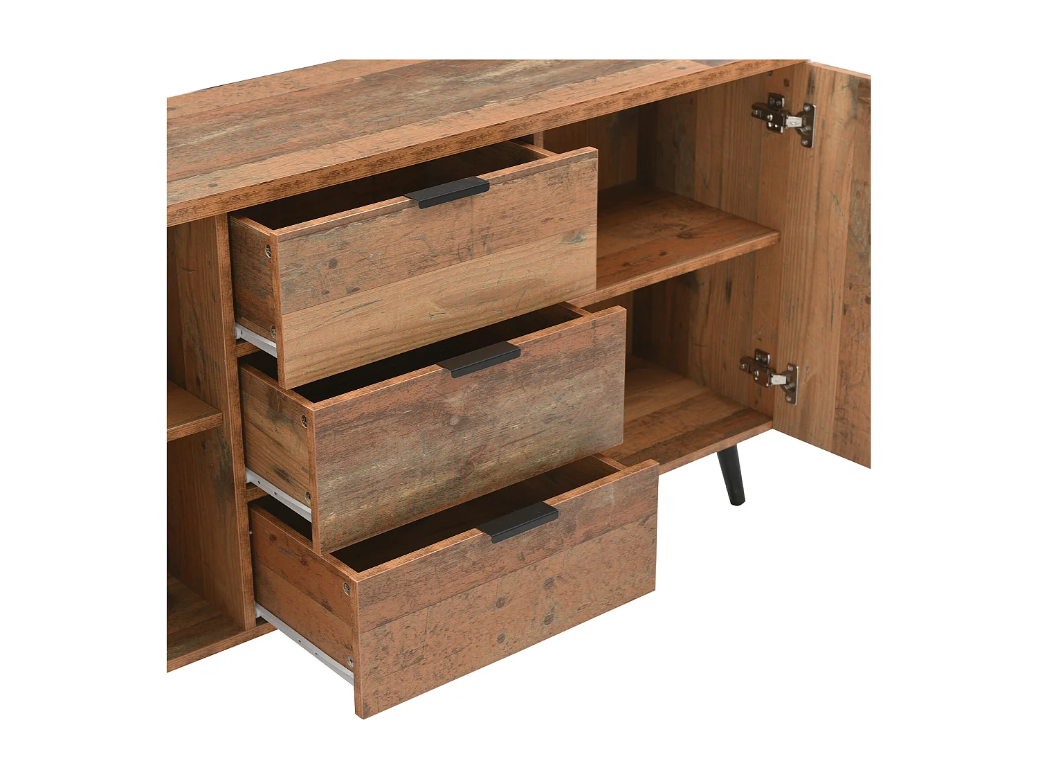 Buffet vintage bois MDF rangement salone cucina 140x35x70cm 3 cassetti 2 porte marron vieilli