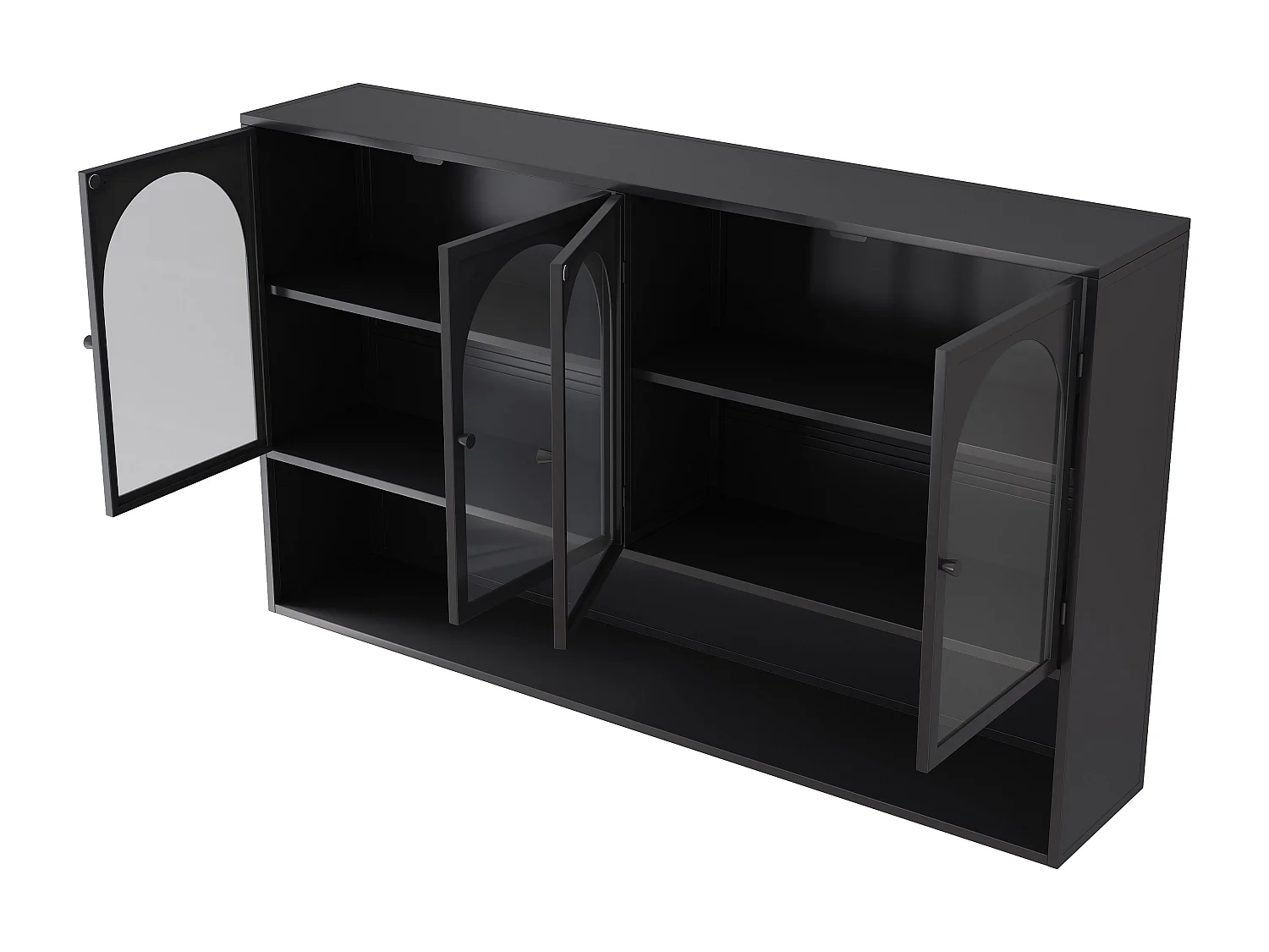 Móvel de parede com 4 portas, vidro temperado, metal, arrumação para cozinha, sala de estar, casa de banho, preto, 120 x 23 x 70 cm