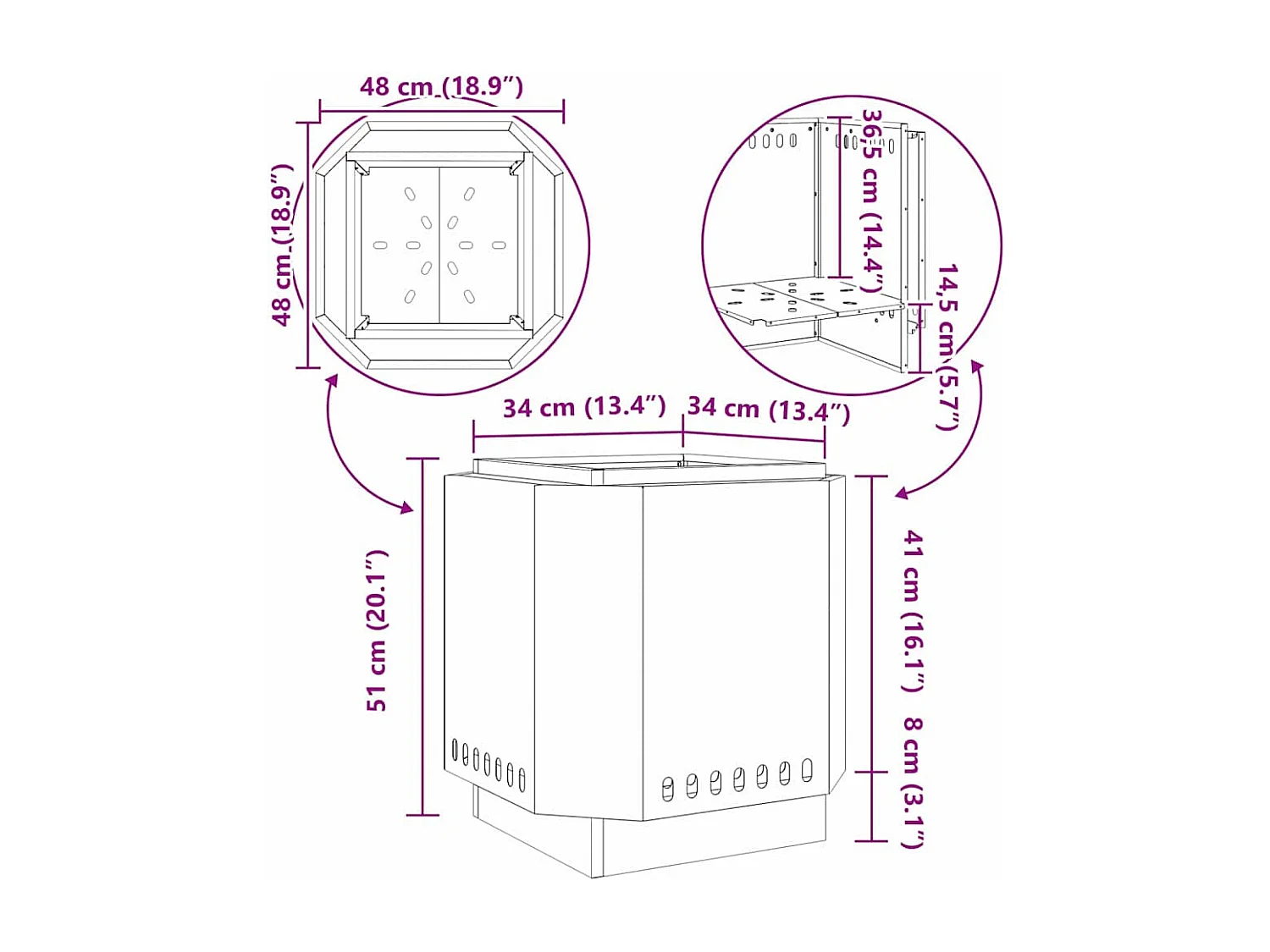 Foyer sans fumée Marron 48 x 48 x 51 cm Acier