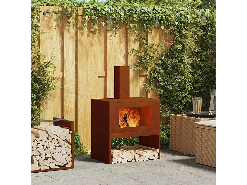 Fire Pit Castanho 60 x 40 x 96 cm Aço resistente às intempéries