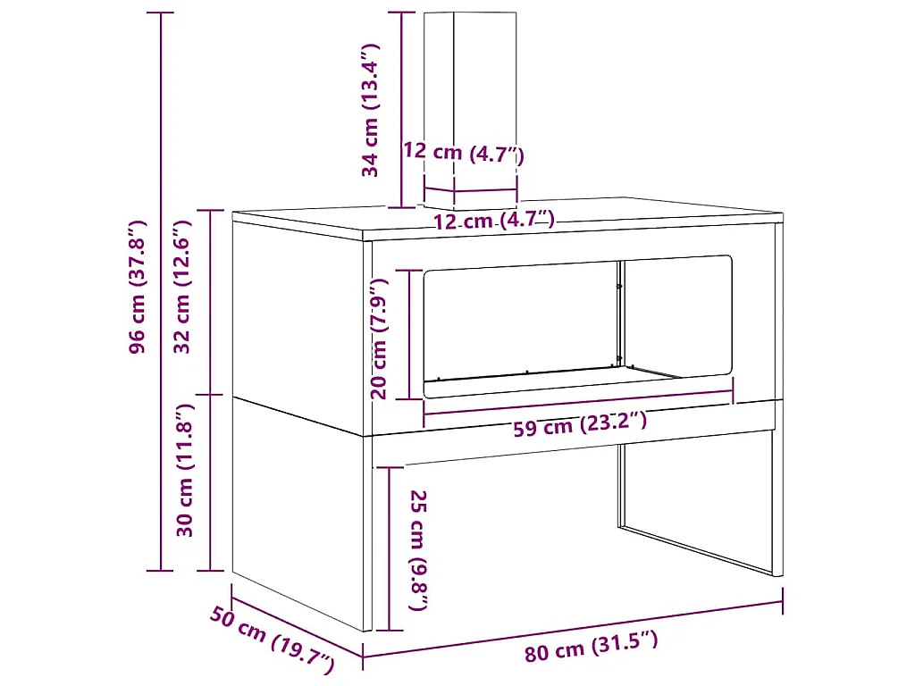 Braise Marron 80 x 50 x 96 cm Acier patiné