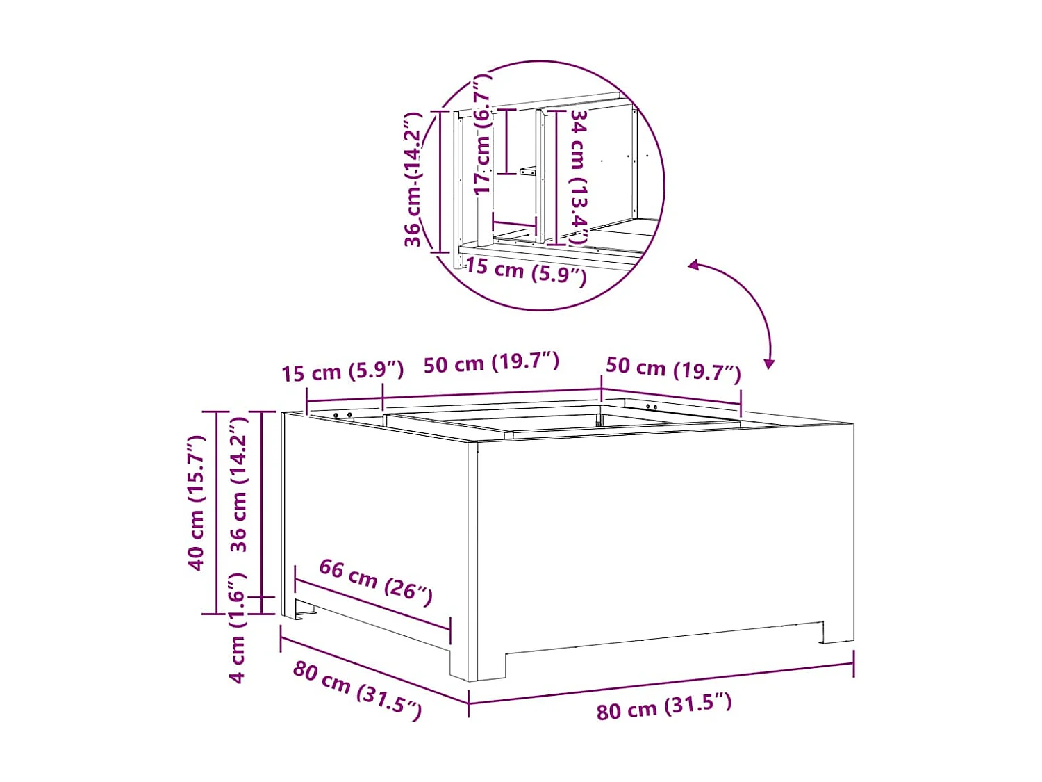 Braise Marron 80 x 80 x 40 cm Acier résistant aux intempéries
