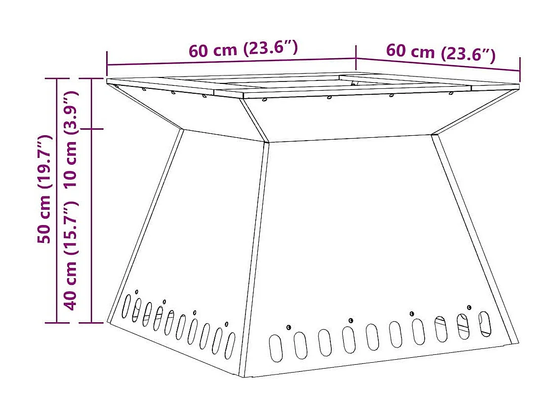 Foyer de cheminée Marron 60 x 60 x 50 cm Acier patiné