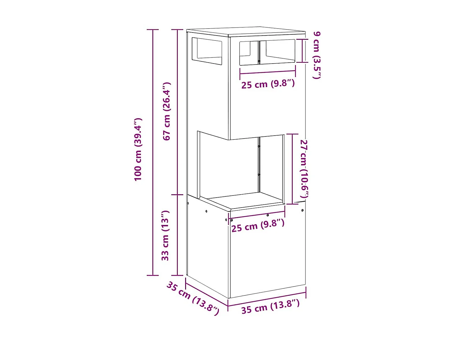 Braise Marron 35 x 35 x 100 cm Acier