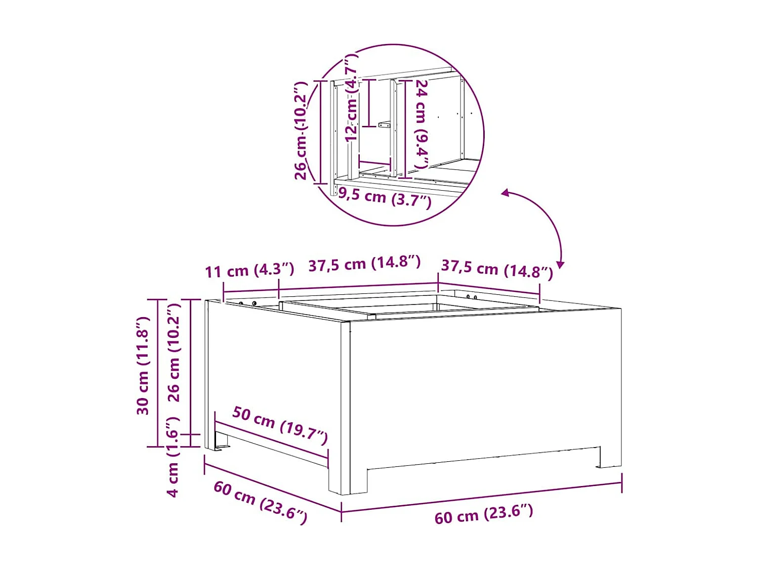 Braise Marron 60 x 60 x 30 cm Acier