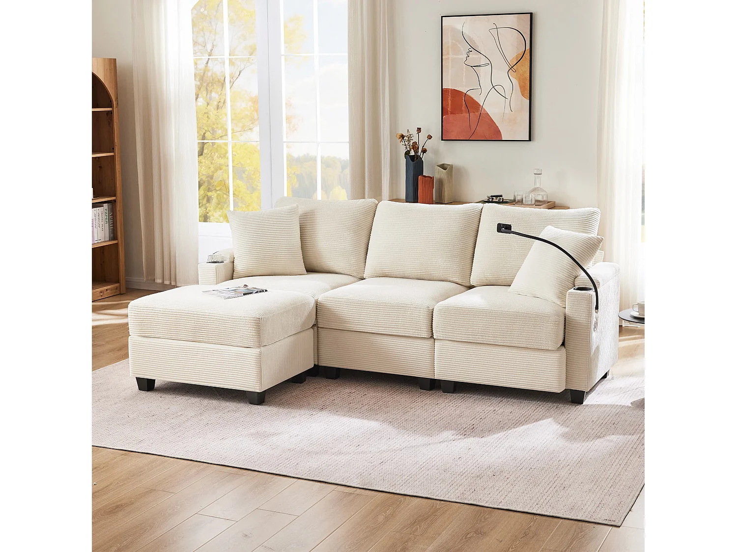 3-Sitzer L-förmiges Ecksofa umwandelbares Sofa mit Fußhocker für 3-4 Personen, für Wohnzimmer, Büro, Wohnung