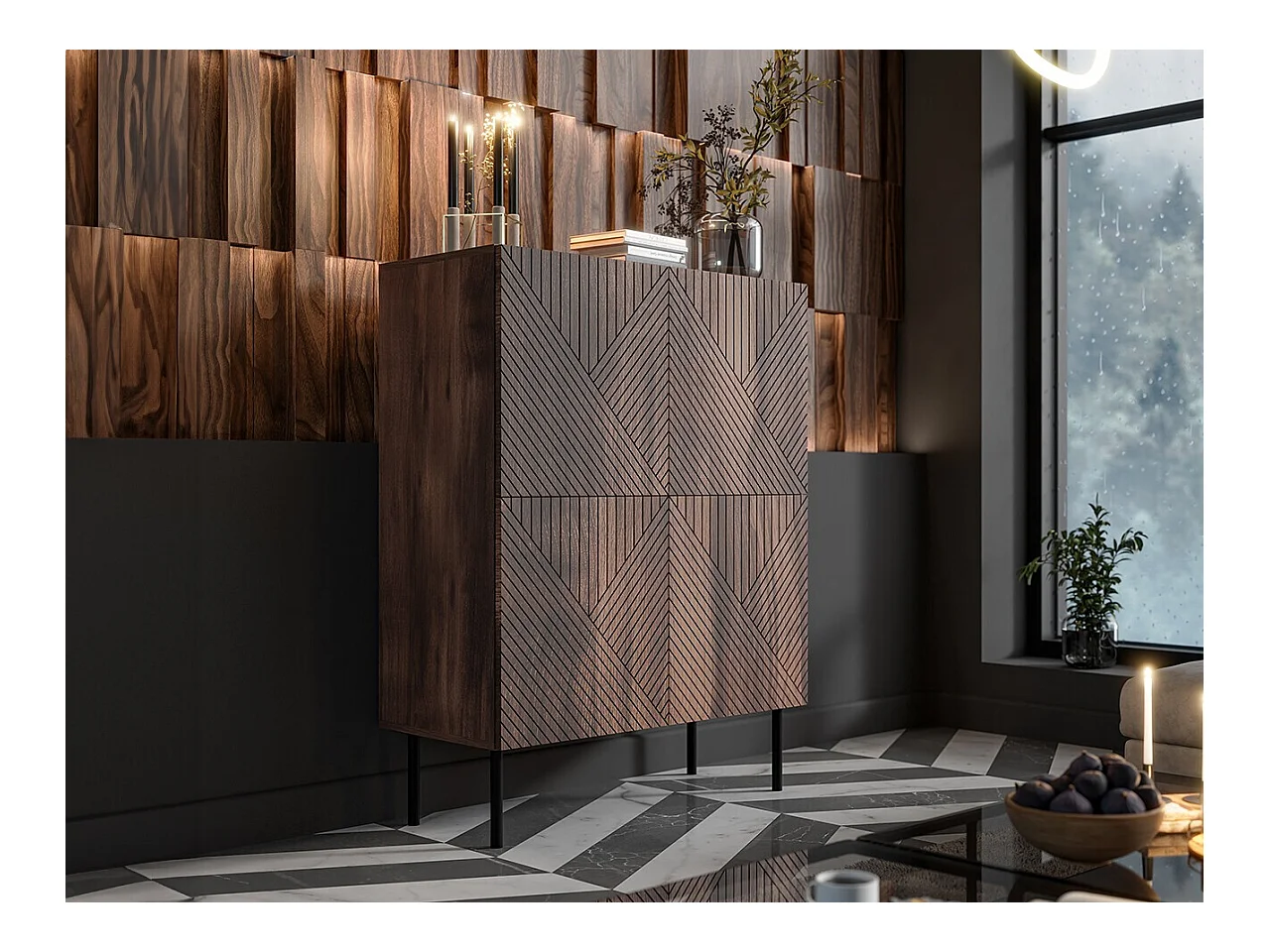 Buffet Venophu 106, Noyer, 118x89x42cm, Stratifié|MDF