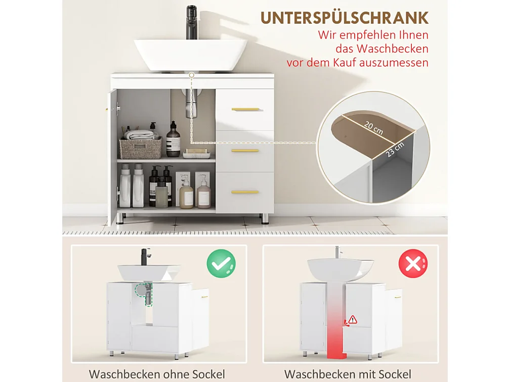 Badezimmer-Unterschrank, Waschbeckenunterschrank 3-stufiges Design,Waschbecken Unterschrank