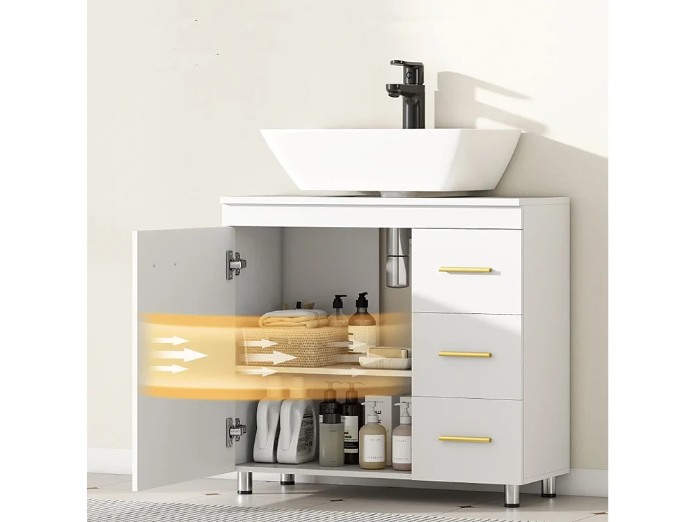 Badezimmer-Unterschrank, Waschbeckenunterschrank 3-stufiges Design,Waschbecken Unterschrank