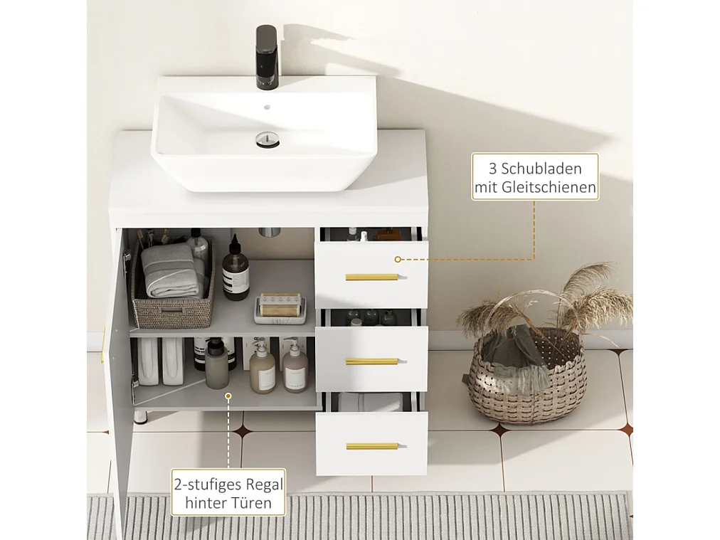 Badezimmer-Unterschrank, Waschbeckenunterschrank 3-stufiges Design,Waschbecken Unterschrank