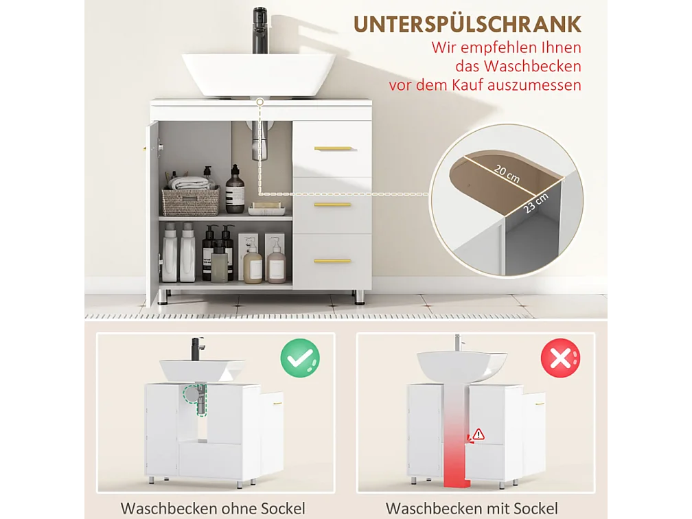Badezimmer-Unterschrank, Waschbeckenunterschrank 3-stufiges Design,Waschbecken Unterschrank
