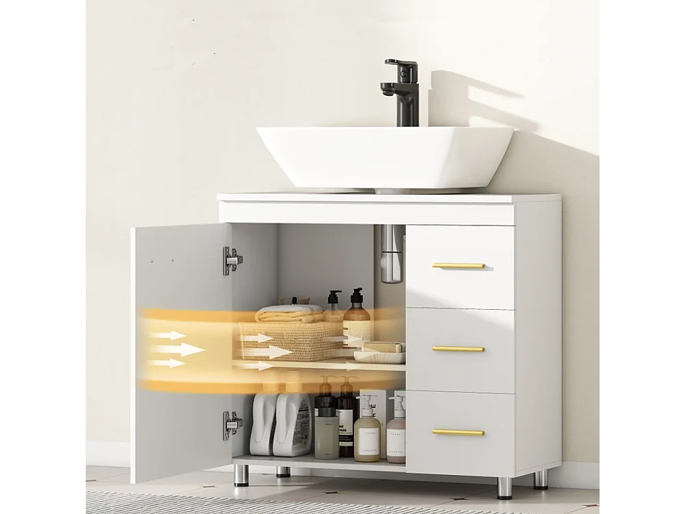 Badezimmer-Unterschrank, Waschbeckenunterschrank 3-stufiges Design,Waschbecken Unterschrank