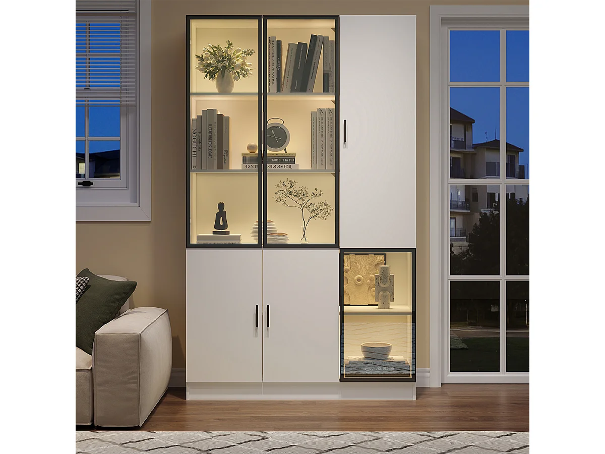 Vitrine mit LED Lichtern Glasschrank Vitrinenschrank MultiStorage Bücherregal 120*35*200cm