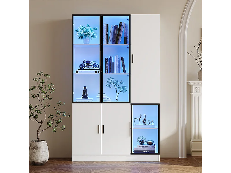 Vitrine mit LED Lichtern Glasschrank Vitrinenschrank MultiStorage Bücherregal 120*35*200cm
