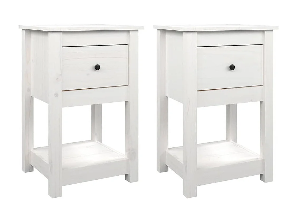 Nachttische 2 Stk. Weiß 40x35x61,5 cm Massivholz Kiefer