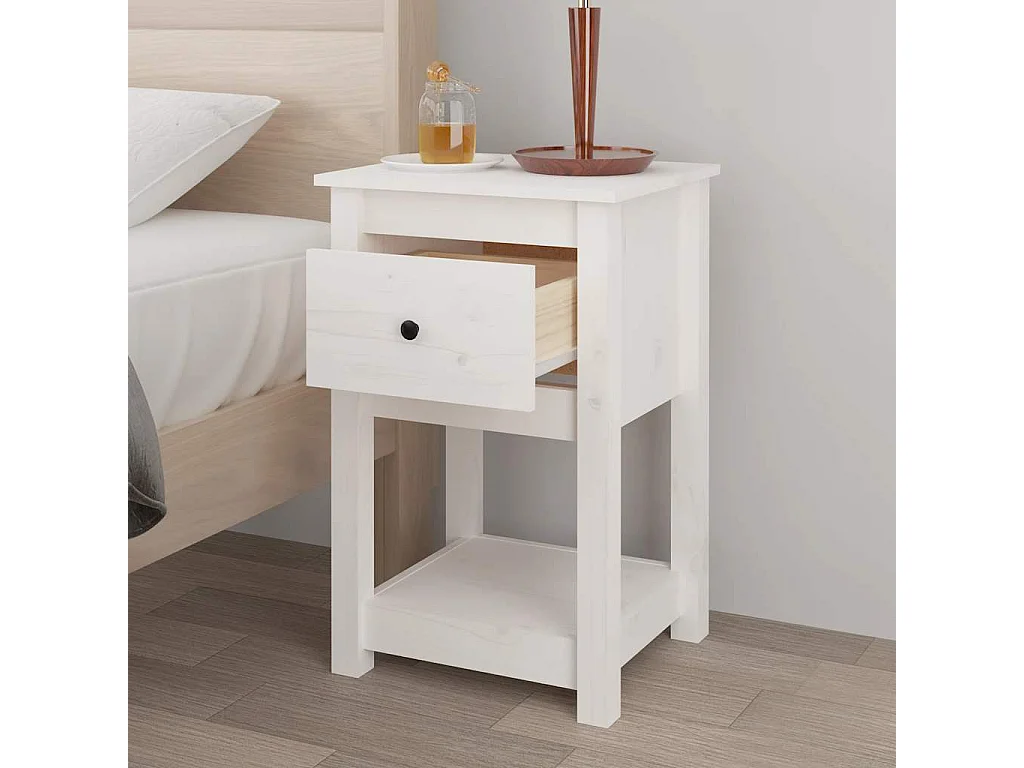 Nachttische 2 Stk. Weiß 40x35x61,5 cm Massivholz Kiefer