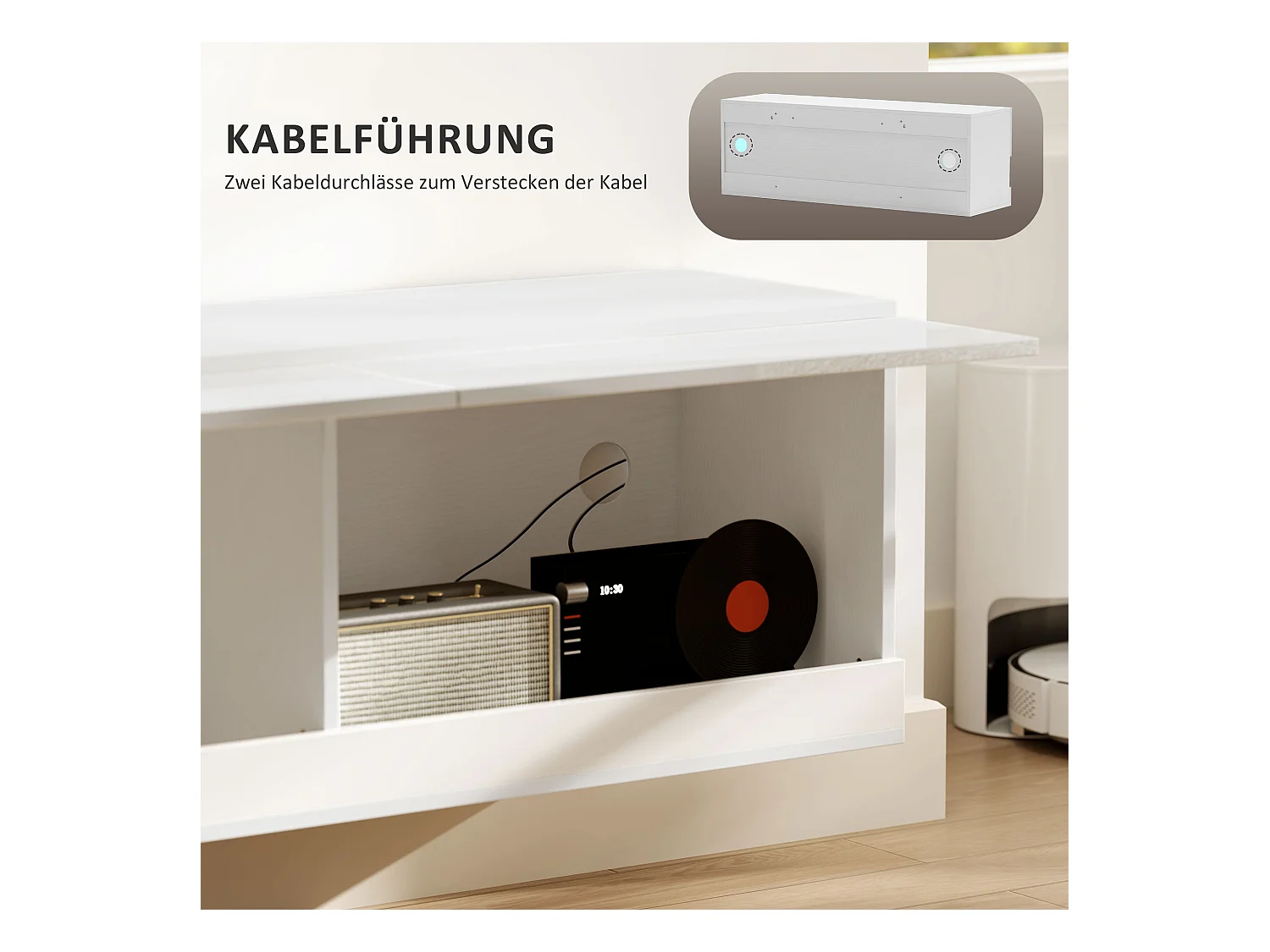 Móvel de TV de parede em MDF 120 cm, lacado a branco, LED, 16 modos de arrumação para sala de estar