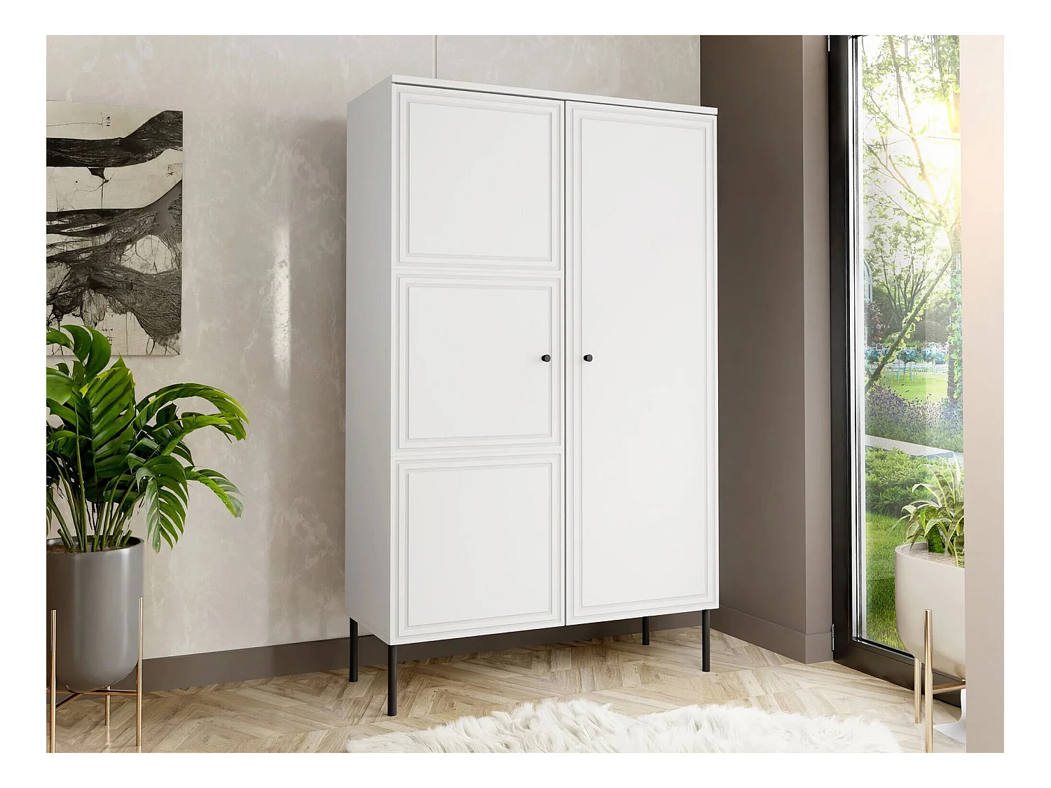 Étagère Monciru 105, Fermé|Avec des portes, MDF|Stratifié, 166x100x39cm, Blanc