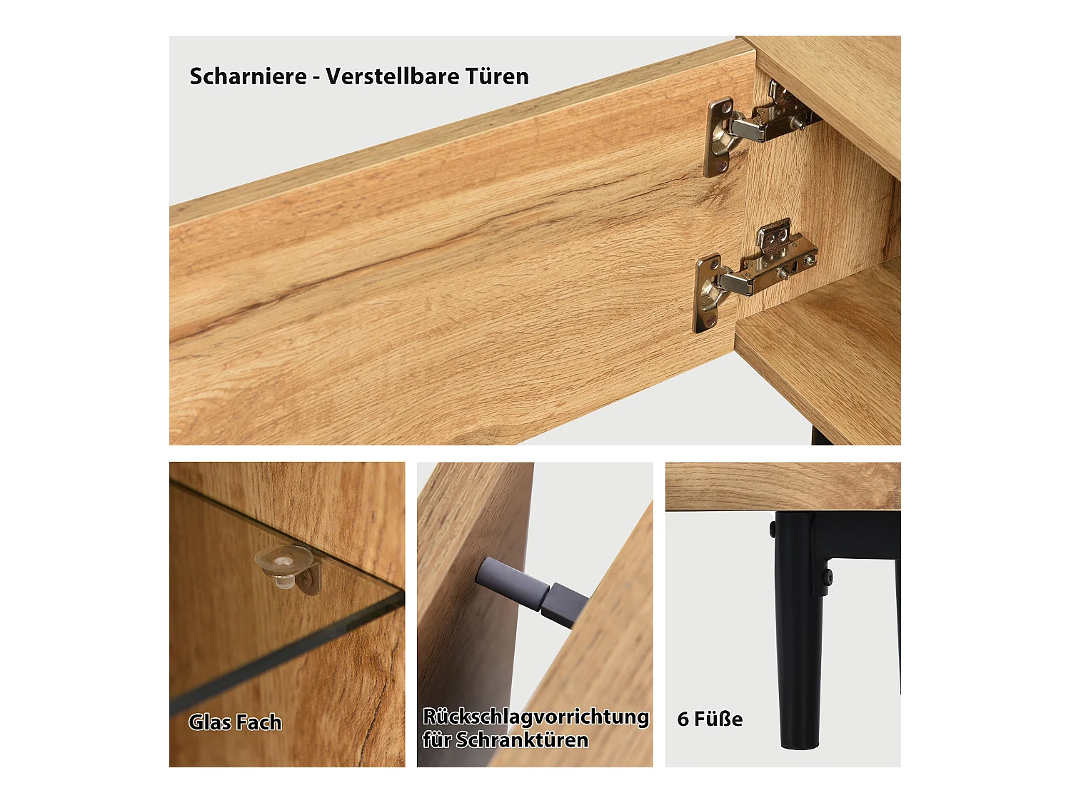 Mueble de TV moderno de MDF con almacenamiento LED variable para salón de 175 cm en madera y negro