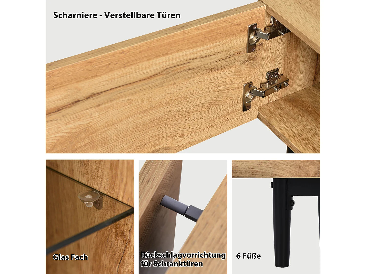 Mueble de TV moderno de MDF con almacenamiento LED variable para salón de 175 cm en madera y negro